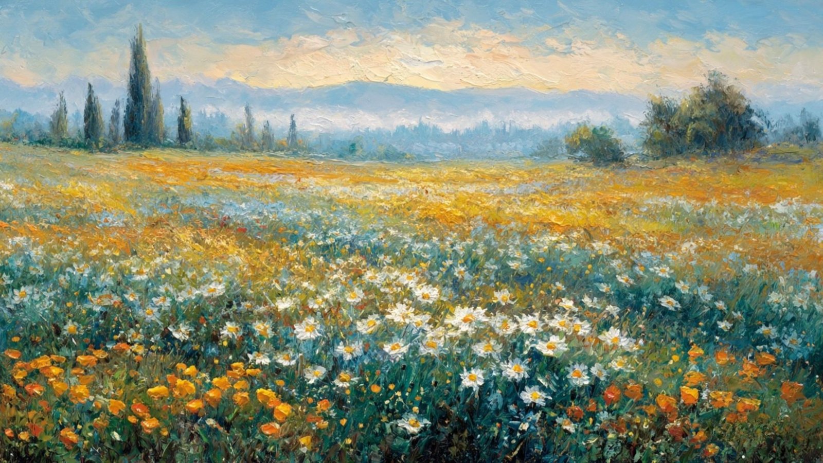 golden wildflower meadow at sunrise